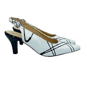 Beacon Shoes Womens Size 7 M White Heels Sandals Slingback Pointy Toe Buckle